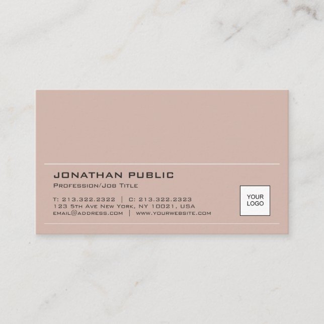 Create Your Own Modern Logo Plain Elegant Brown Business Card (Front)