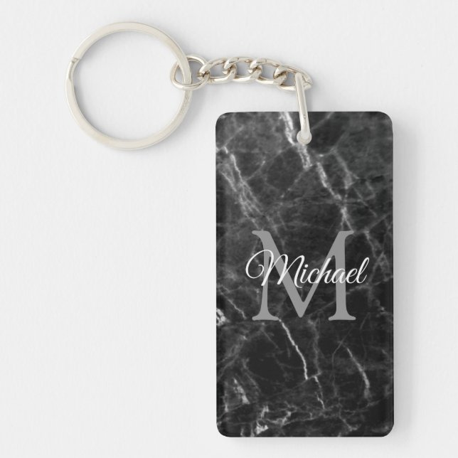 Create Your Own Monogram Black Marble Template Key Ring (Front)
