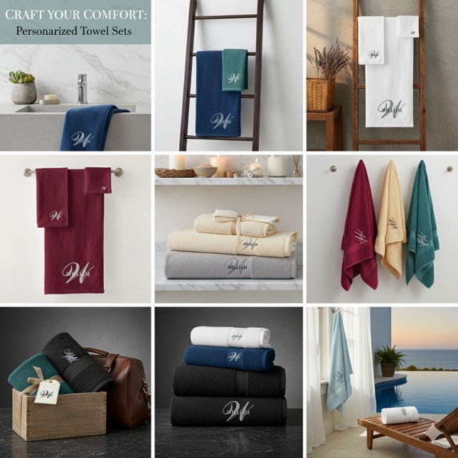 Create Your Own Monogram Colour Match Teal  Bath Towel Set (Creator Uploaded)