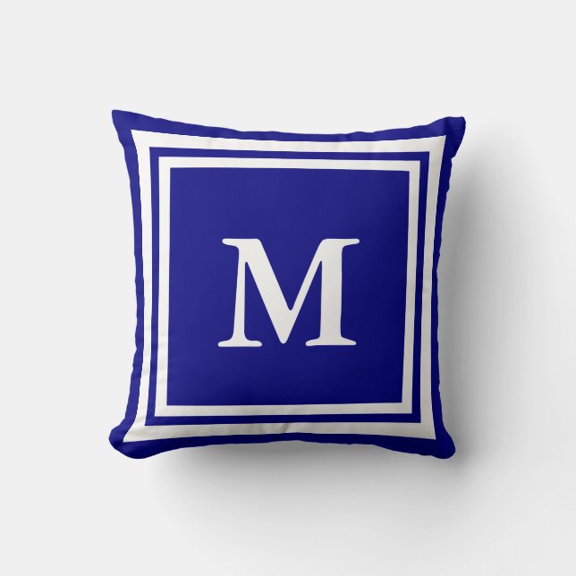 Create Your Own Monogram Navy Blue and White Cushion (Front)