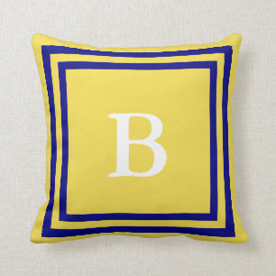 Create Your Own Monogram Navy Blue and Yellow Cushion