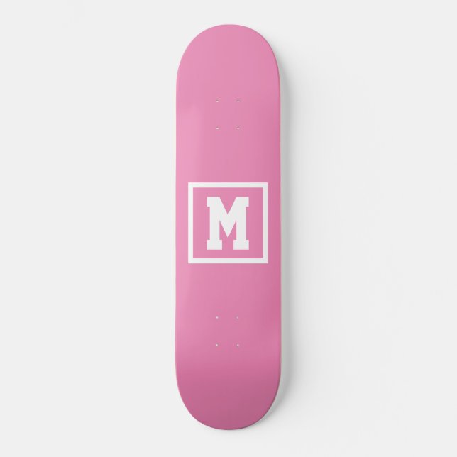Create Your Own Monogram Template Pink and White Skateboard (Front)