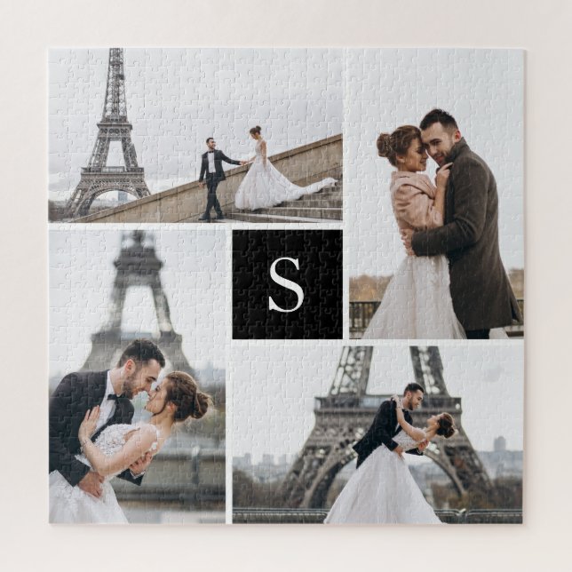 Create Your Own Monogrammed 4-Photo Collage Jigsaw Puzzle (Vertical)