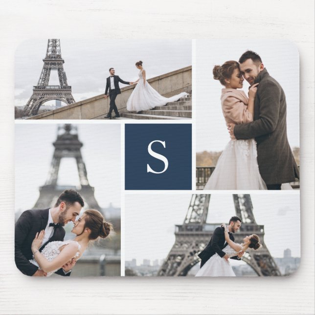 Create Your Own Monogrammed 4-Photo Collage Mouse Mat (Front)