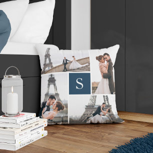 Create Your Own Monogrammed 5-Photo Collage Cushion