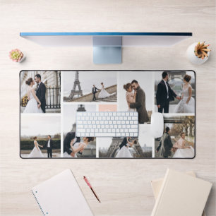 Create Your Own Monogrammed 8-Photo Pink Collage Desk Mat