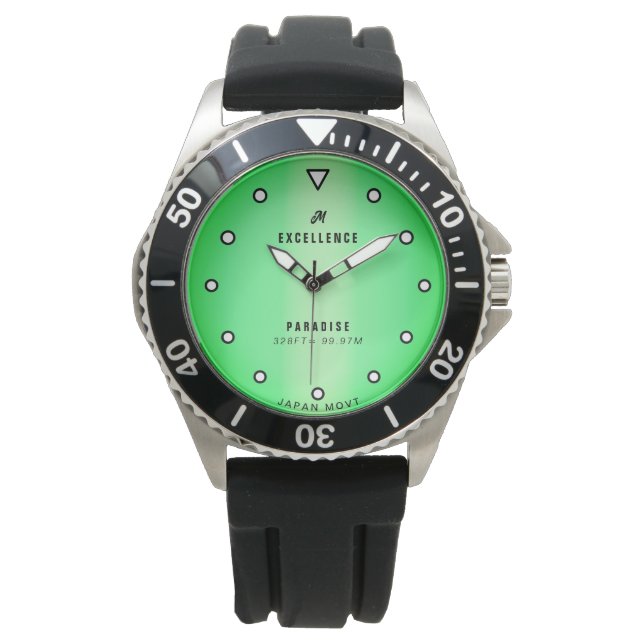 Create Your Own Monogrammed Green Typography Mens Watch (Front)