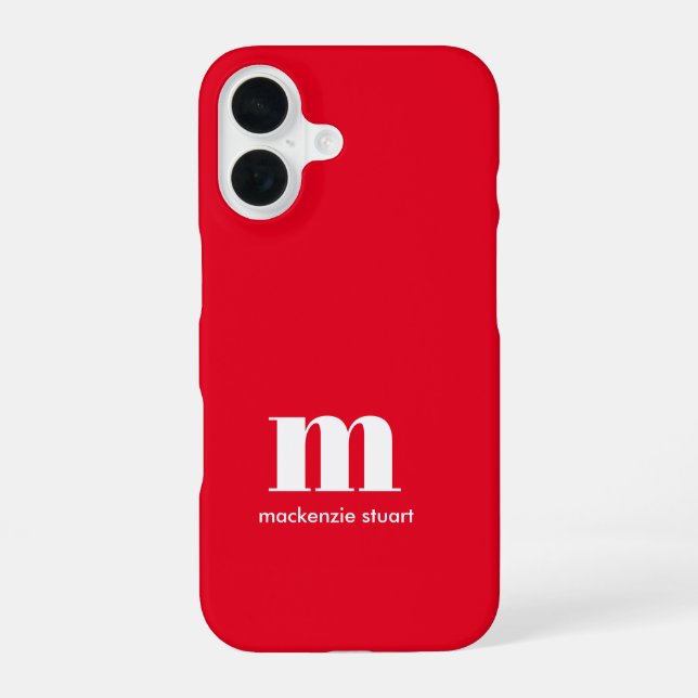 Create Your Own Monogrammed Modern Initials Red iPhone 16 Case (Back)