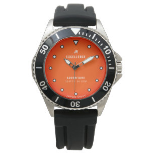 Create Your Own Monogrammed Orange Typography Mens Watch