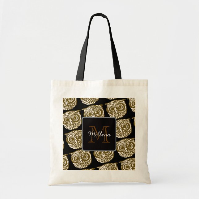 create your own monogrammed owl tote bag (Front)