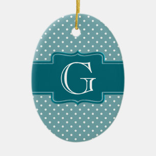 Create Your Own Monogrammed Teal Jade Polka Dots Ceramic Tree Decoration