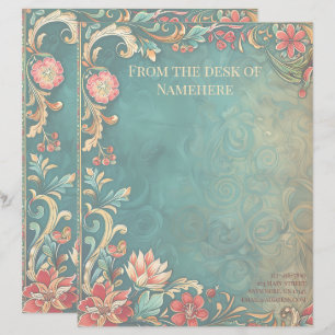Create Your Own Multicolored Art Nouveau Floral Custom Letterhead