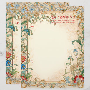 Create Your Own Multicolored Mediaeval Flowers Custom Letterhead
