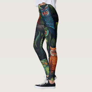 Create Your Own Multicolored Owls Black Leggings