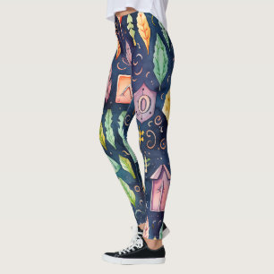 Create Your Own Multicolored Runes Floral Blue Leggings