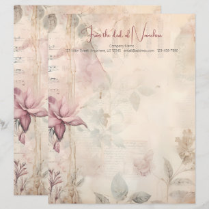 Create Your Own Musical Pink Flower Garden Custom Letterhead