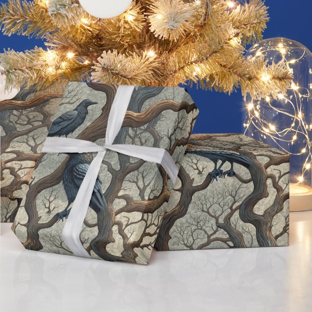 Create Your Own Mysterious Gothic Ravens Trees Wrapping Paper (Holidays)