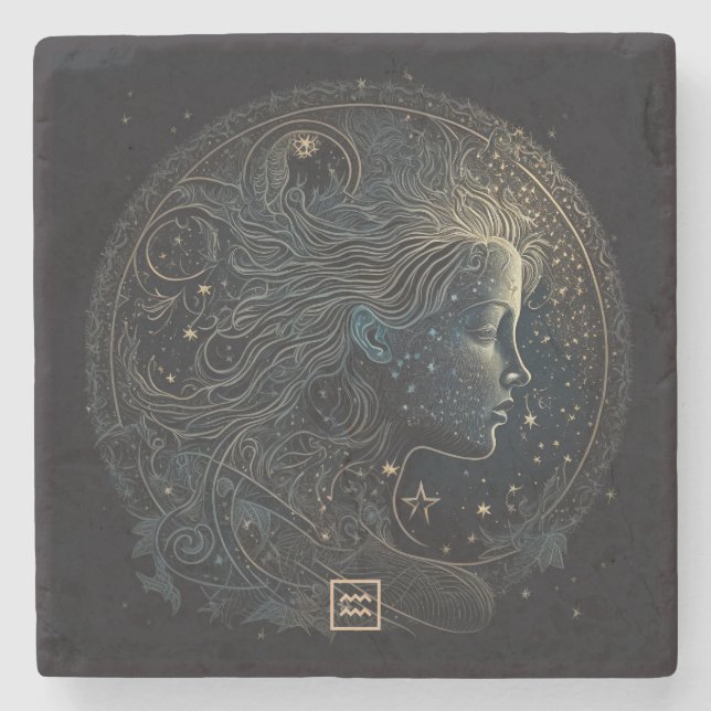 Create Your Own Mystical Aquarius Stone Coaster (Front)