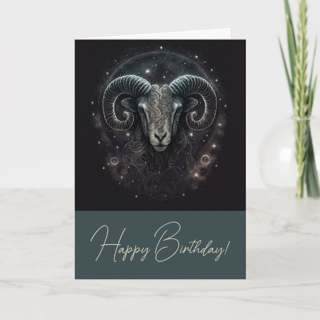 Create Your Own Mystical Astrology Aries Zodiac Holiday Card (Front)