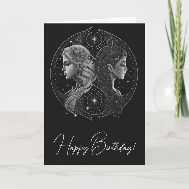 Create Your Own Mystical Astrology Gemini Zodiac Holiday Card (Front)