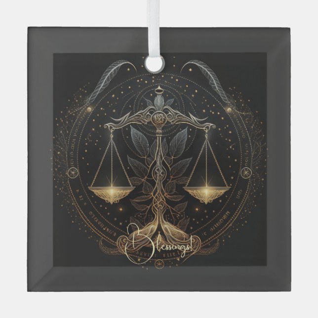 Create Your Own Mystical Astrology Libra Zodiac Glass Tree Decoration (Front)
