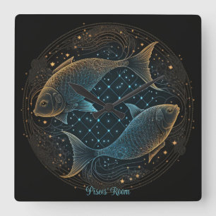 Create Your Own Mystical Astrology Pisces Zodiac Square Wall Clock