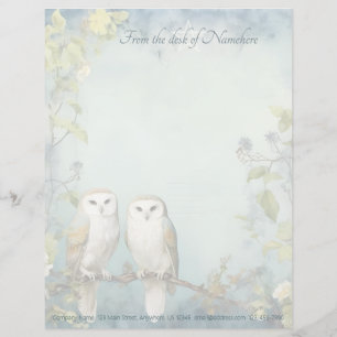 Create Your Own Mystical Barn Owls Forest Floral Custom Letterhead