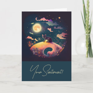 Create Your Own Mystical Black Cat Landscape Holiday Card