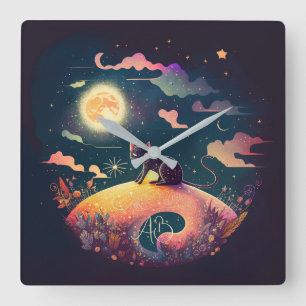 Create Your Own Mystical Black Cat Landscape Square Wall Clock