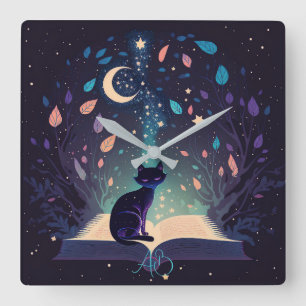 Create Your Own Mystical Black Cat Square Wall Clock