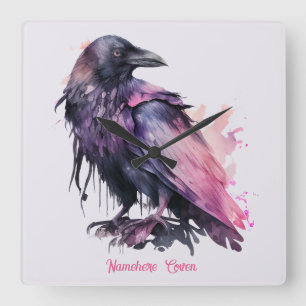 Create Your Own Mystical Black Raven Square Wall Clock
