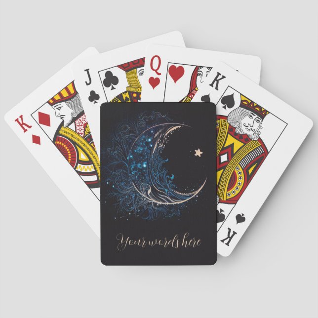 Create Your Own Mystical Blue & Gold Moon Playing Cards (Back)