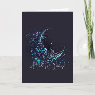 Create Your Own Mystical Blue & Silver Moon Holiday Card