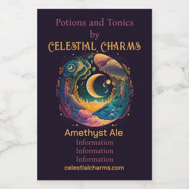 Create Your Own Mystical Crescent Moons Forest Wine Label (Single Label)