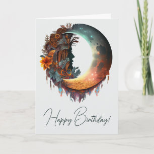 Create Your Own Mystical Floral Boho Crescent Moon Holiday Card