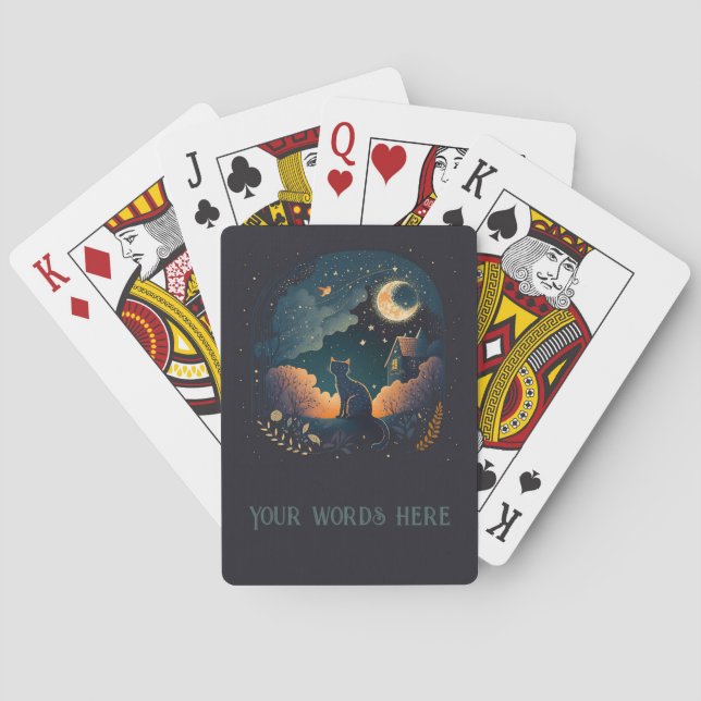 Create Your Own Mystical Midnight Black Cat Playing Cards (Back)