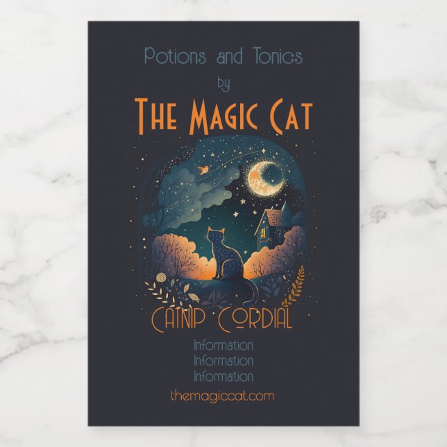 Create Your Own Mystical Midnight Black Cat Wine Label (Single Label)