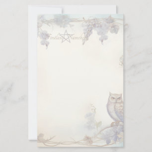 Create Your Own Mystical Owl Purple Green Floral Stationery