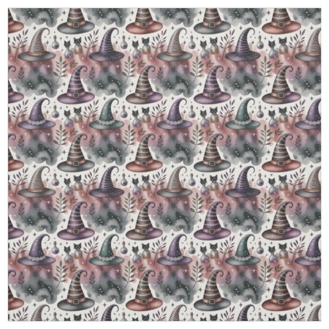 Create Your Own Mystical Samhain Witch Hats Cats Fabric (Swatch)