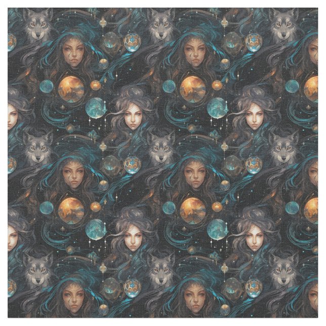 Create Your Own Mystical Seer Wolf Familiar Fabric (Close Up)