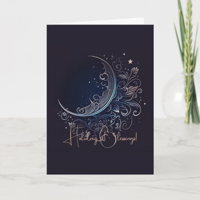 Create Your Own Mystical Silver Moon Holiday Card (Front)