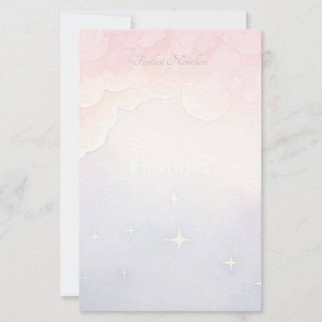 Create Your Own Mystical Starry Sunrise Clouds Stationery (Front)
