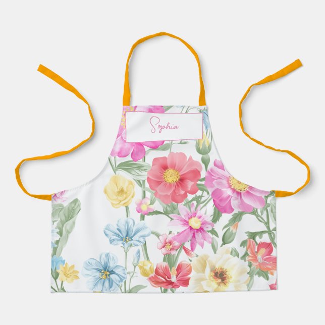 create your own Name Flowers Print Apron for Kids (Front)