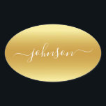 Create Your Own Name Gold White Oval Sticker<br><div class="desc">Create Your Own Name Gold White Oval Sticker</div>