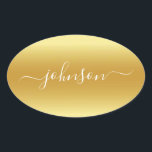 Create Your Own Name Gold White Oval Sticker<br><div class="desc">Create Your Own Name Gold White Oval Sticker</div>