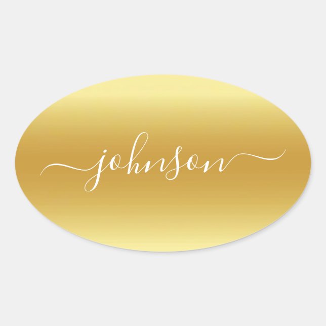 Create Your Own Name Gold White Oval Sticker (Front)