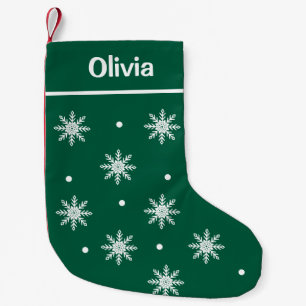 Create Your Own Name Green With Snowflakes Small Christmas Stocking