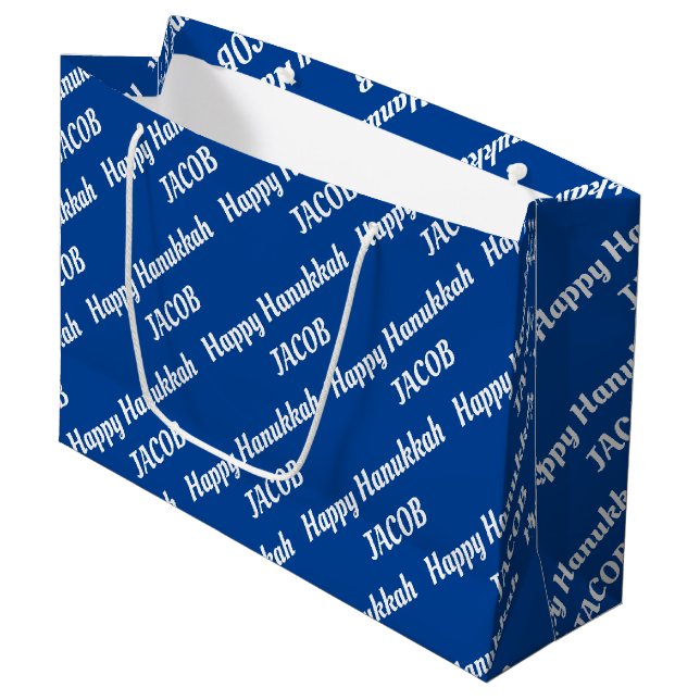 Create Your Own Name Happy Hanukkah Large Gift Bag (Front Angled)