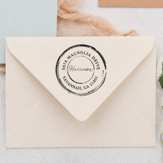 Create Your Own Name Modern Round Return Address Rubber Stamp