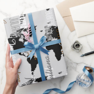 create your own name pattern . world maps wrapping paper